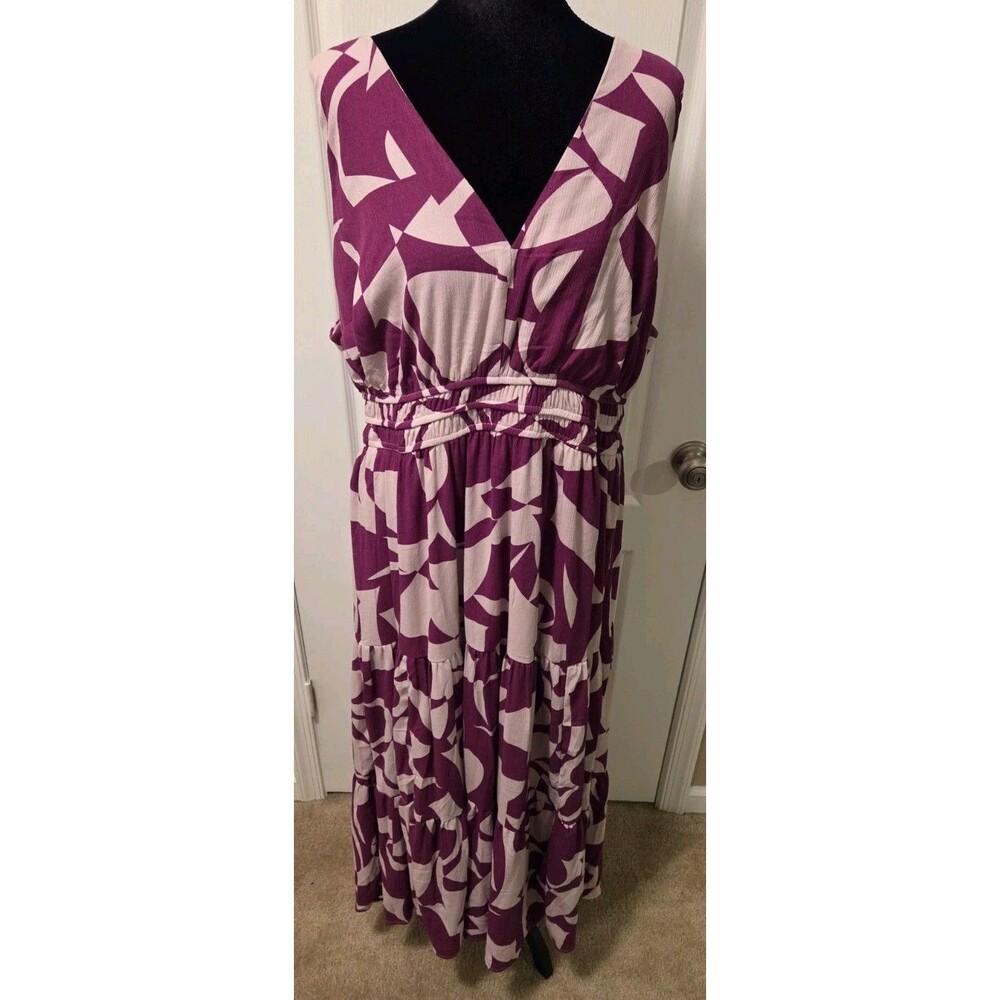 Torrid Purple/White Abstract V-Neck Maxi Dress Sleeveless NWT - Size 3 (22/24)